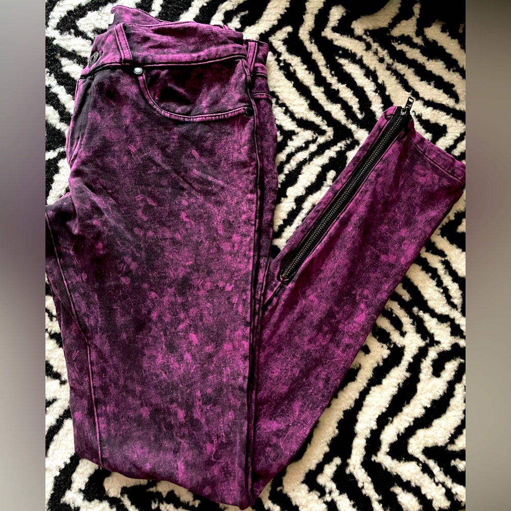 Buffalo David Bitton Fuchsia Acid Wash Skinny Jeans with Zippers. Small. Emo Y2K